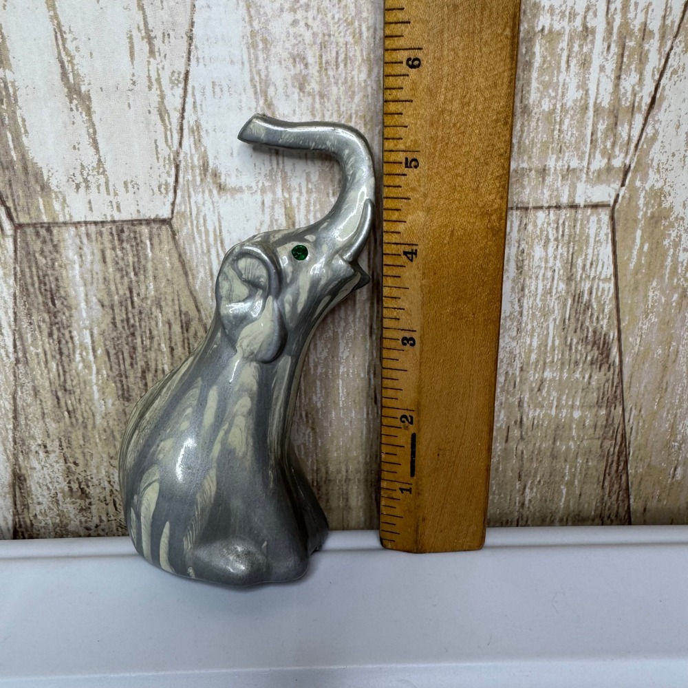 Vintage Plastic Elephant Figurine Green Eyes Made in Hong Kong Small Statue